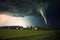 tornado funnel forming over an open field