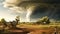 Tornado Near a Farm. Generative AI.