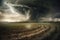 Tornado rages through a field. Illustration AI Generative