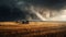 Tornado rages through a field. Illustration AI Generative