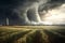 Tornado rages through a field. Illustration AI Generative