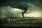 Tornado storm hits city, hurricane twister destroying buildings, generative AI