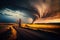 Tornado storm landscape. Generative AI