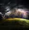 Tornado in stormy landscape