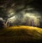 Tornado in stormy landscape