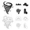 Tornado, sunrise, cloudiness, snow and frost. The weather set collection icons in black,outline style vector symbol