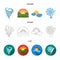 Tornado, sunrise, cloudiness, snow and frost. The weather set collection icons in cartoon,outline,flat style vector