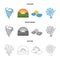 Tornado, sunrise, cloudiness, snow and frost. The weather set collection icons in cartoon,outline,monochrome style