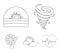 Tornado, sunrise, cloudiness, snow and frost. The weather set collection icons in outline style vector symbol stock