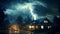 Tornado swirling in lightning thunderstorm, showcasing raw force of nature s dramatic power