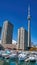 Toronto, Canada. Boats in the city port and buildings on the background