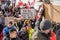 TORONTO, CANADA - FEBRUARY 12, 2022: ANTI-VACCINE MANDATE IN SOLIDARITY WITH TRUCKERS CONVOY AT QUEENS PARK IN TORONTO.