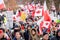 TORONTO, CANADA - FEBRUARY 12, 2022: ANTI-VACCINE MANDATE IN SOLIDARITY WITH TRUCKERS CONVOY AT QUEENS PARK IN TORONTO.