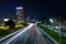 Toronto, Canada - May 24, 2019 :Light trails from cars driving down Lake Shore Blvd