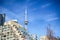 TORONTO, CANADA - May 3, 2020: View of CN Tower in Downtown Toronto.