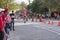 TORONTO, ON/CANADA - OCT 22, 2017: Marathon runner Morgan passing the 33km turnaround point at the 2017 Scotiabank Toronto