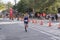 TORONTO, ON/CANADA - OCT 22, 2017: Marathon runner Morgan passing the 33km turnaround point at the 2017 Scotiabank Toronto