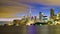 Toronto, Canada. View of the skyscrapers and the CH tower. View of Downtown in the evening. Nighttime illumination of the city. Th