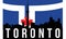 Toronto City skyline and landmarks silhouette, black and white design with flag in background, vector illustration