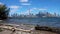 Toronto Islands shore. Toronto City downtown skyline in the background