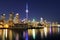 Toronto night skyline background with colorful reflections