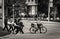 Toronto, Ontario, Canada - 20 10 2018: Bicycle mounted Toronto Police Officer escorting members of demonstration of