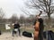 TORONTO, ONTARIO, CANADA - DECEMBER 11, 2020: MUSICIANS PLAY MUSIC AT CHRISTIE PITS PARK DURING COVID-19 PANDEMIC.