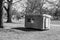 TORONTO, ONTARIO, CANADA - MARCH 18, 2021: PORTABLE TINY SHELTERS BUILT FOR HOMELESS PEOPLE IN TRINITY BELLWOODS PARK.