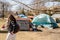 TORONTO, ONTARIO, CANADA - MARCH 18, 2021: PORTABLE TINY SHELTERS BUILT FOR HOMELESS PEOPLE IN TRINITY BELLWOODS PARK.