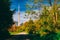 Toronto`s CN Tower seen through trees from Toronto`s Centre Island