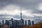 Toronto skyline, with the iconic towers and buildings of the Downtown and the CBD business skyscrapers taken from afar.