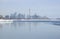 Toronto skyline reflections in lake ice