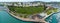 Torquay seafront aerial panorama image. The Princess theatre, Rock walk and marina feature.