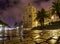 Torre del Oro in Seville, night scene with long exposure photo and low point of view next to the cobblestone ground
