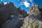 Torre Diavolo on dolomite via ferrata hiking trail, Italy, Misurina