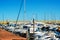 TORREDEMBARRA, SPAIN - SEPTEMBER 10, 2017 Luxury boats in marina bay Torredembarra, Costa Daurada, Spain