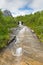 Torrent plunges from the mountains on Lofoten, Nordland, Norway