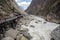 The torrential flow through the hills in Tibet