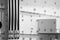 Torsion bar suspension heavy vibrating equipment. Black and white image