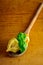 Tortellini on wooden spoon