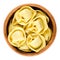 Tortelloni pasta in wooden bowl