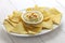 Tortilla chips with hummus dip