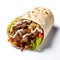 Tortilla wrap with meat, salad and mayonnaise