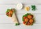 Tortillas, wrapped falafel balls, with fresh vegetables, vegetarian healthy food, on a wooden white background, no