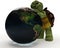 Tortoise Caricature Hugging a Globe
