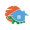 Tortoise carrying home logo vector. Flat design.