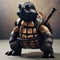 A tortoise disguised as a ninja, wearing a black mask and carrying tiny nunchucks5