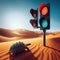 Tortoise meanders across desert and stops at the stop sign