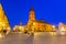 Torun, Poland - March 30, 2019: Architecture of the old town in Torun at dusk, Poland. Torun is one of the oldest cities in Poland