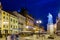 Torun Town Hall and statue of Copernicus in evening